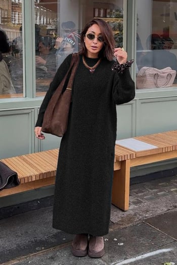 Siyah Bisiklet Yaka Basic Triko Kadın Elbise MG2611