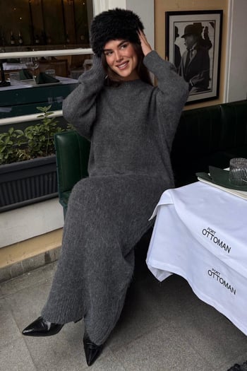 Antrasit Bisiklet Yaka Basic Triko Kadın Elbise MG2611