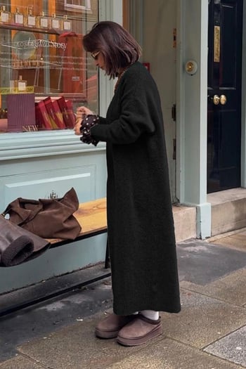 Siyah Bisiklet Yaka Basic Triko Kadın Elbise MG2611