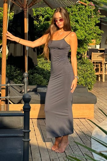 Füme Uzun Asklı Basic Elbise MG1852