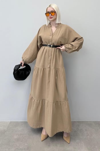 Vizon Uzun Kollu Düğmeli Elbise Mg2433
