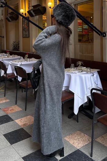 Antrasit Bisiklet Yaka Basic Triko Kadın Elbise MG2611