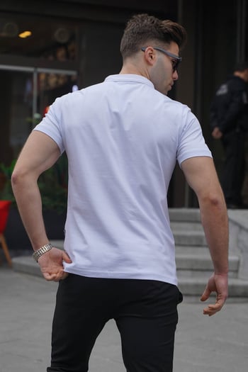 Erkek Beyaz Basic Fermuarlı Polo Tişört 6076