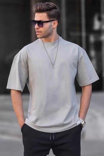 Erkek Boyalı Gri Oversize Fit Basic Tişört 6066
