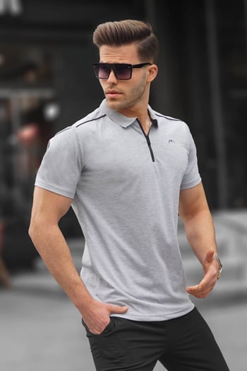 Erkek Grimelanj Basic Fermuarlı Polo Tişört 6076