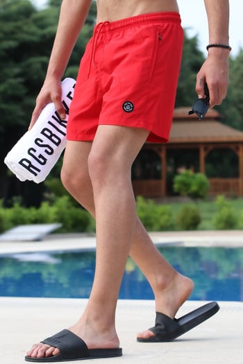 Men Basic Red Swim Shorts