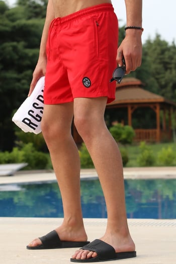 Men Basic Red Swim Shorts
