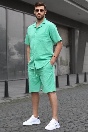 Erkek Yeşil Basic Oversize Gömlek Takımı 5588