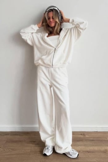 Beyaz Geniş Paça Basic Kadın Eşofman Altı MG2553