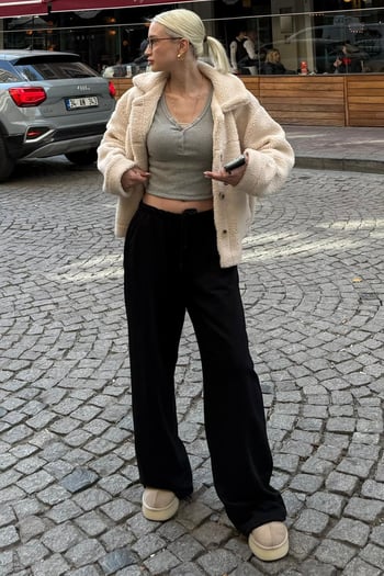 Siyah Barrel Fit Kadın Eşofman Altı MG2553