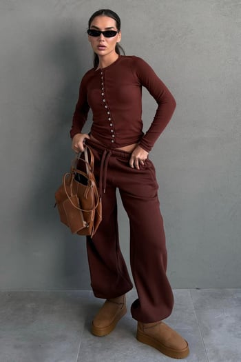 Acı Kahve Geniş Paça Rahat Kalıp Lastikli  Eşofman Altı MG2581