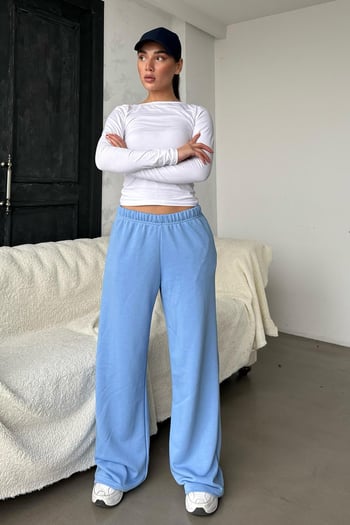 Mavi Bol Paça Kadın Eşofman Altı MG2279