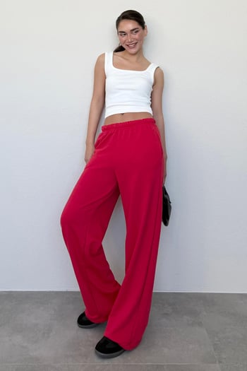 Kırmızı Bol Paça Kadın Eşofman Altı MG2279