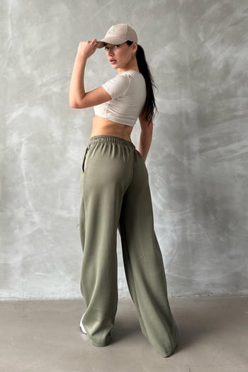 Haki Yumuşak Dokulu Palazzo Jogger Kadın Eşofman Altı MG2122