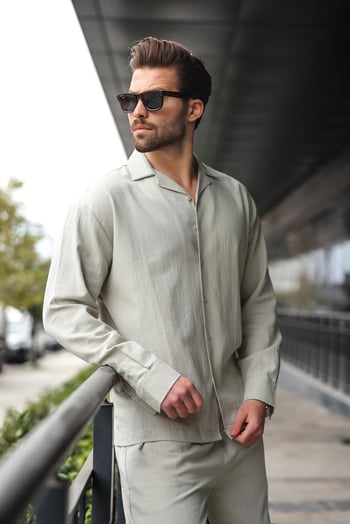 Mint Yeşili Düğmeli Basic Erkek Gömlek Pantolon Takım E7335