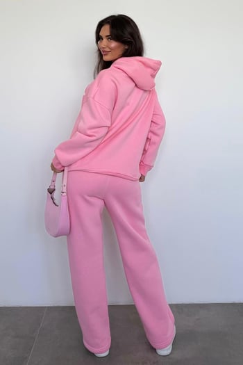 Pembe Kapüşonlu Baskılı Kadın Eşofman Takımı MG2524
