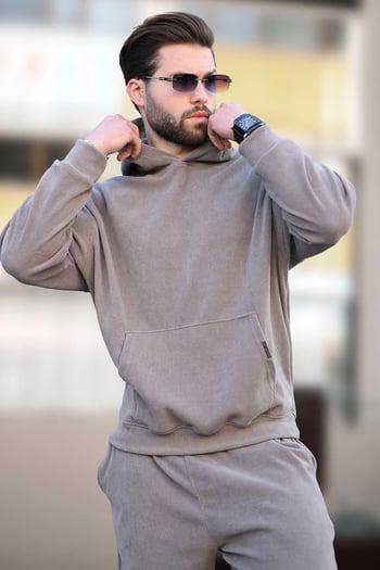 Gri Erkek Sweatshirt Eşofman Takımı E7401