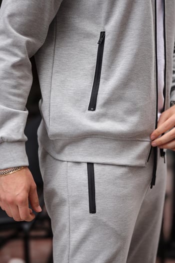 Gri Kapüşonlu Rahat Kesim Erkek Eşofman Takımı E7330