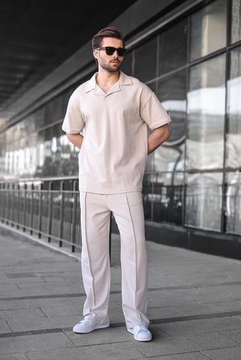 Taş Rengi Polo Yaka Erkek Alt Üst Takım E7356