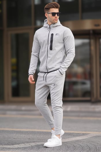 Gri Baskılı Regular Fit Erkek Eşofman Takımı
