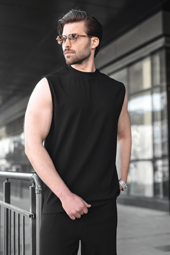 Siyah Rahat Kesim Erkek Alt Üst Takım E7353