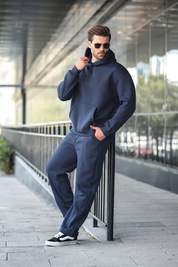 Lacivert Kapüşonlu Erkek Eşofman Takımı E7324