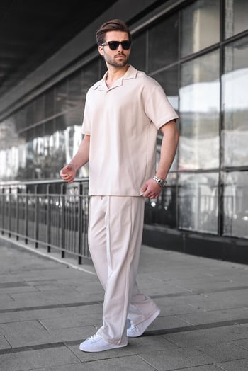 Taş Rengi Polo Yaka Erkek Alt Üst Takım E7356