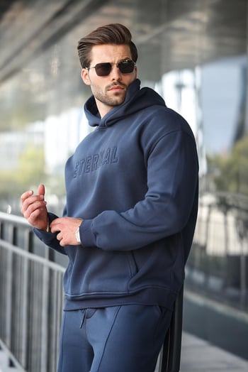 Lacivert Kapüşonlu Erkek Eşofman Takımı E7324