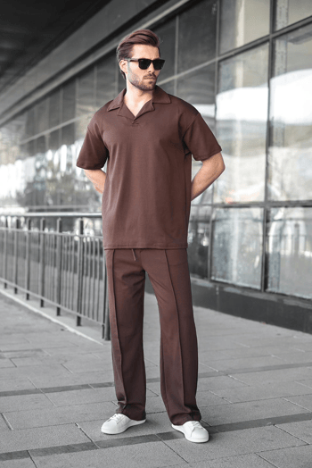 Acı Kahverengi Polo Yaka Erkek Alt Üst Takım E7356