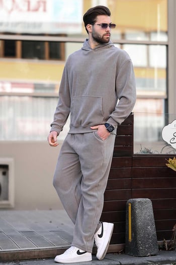 Gri Erkek Sweatshirt Eşofman Takımı E7401