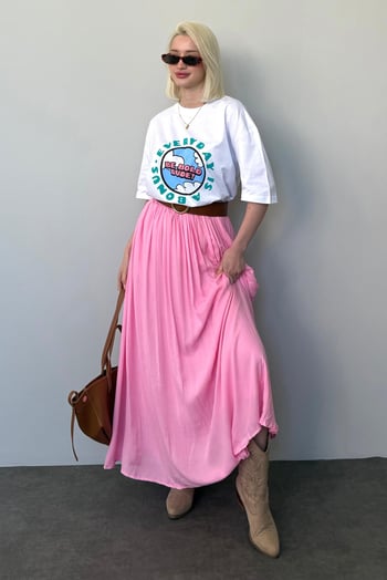 Pembe Basic Kadın Uzun Boy Kadın Etek Mg2366