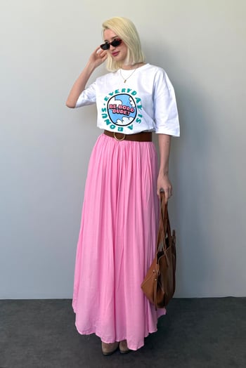 Pembe Basic Kadın Uzun Boy Kadın Etek Mg2366