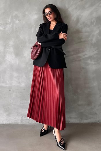 Bordo Pileli Kadın Etek MG2318