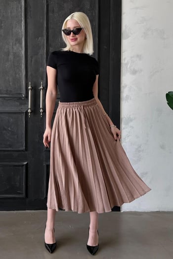 Camel Pileli Midi Boy Kadın Etek Mg2393