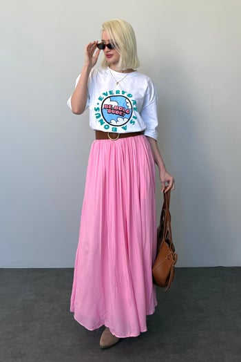 Pembe Basic Kadın Uzun Boy Kadın Etek Mg2366