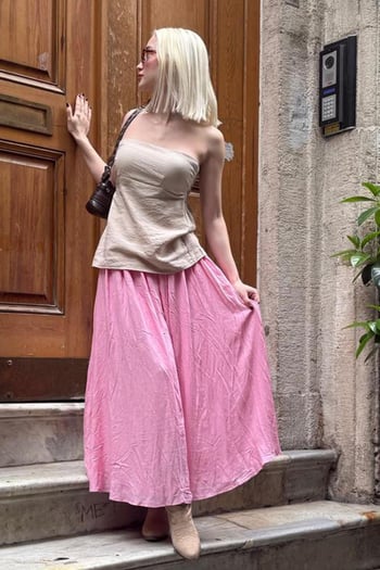 Pembe Basic Kadın Uzun Boy Kadın Etek Mg2366