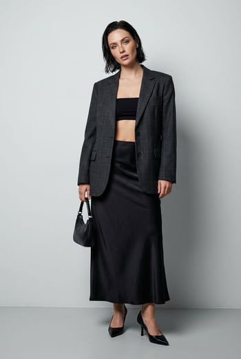 Siyah Saten Midi Boy Şık Kadın Etek MG2637