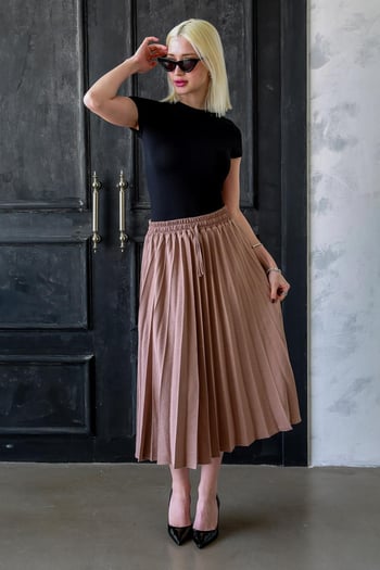 Camel Pileli Midi Boy Kadın Etek Mg2393