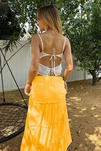 Sarı Basic Pileli Kadın Uzun Etek