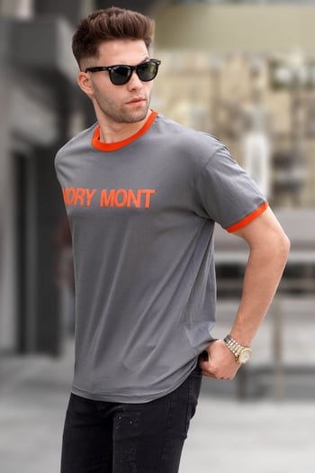Men Printed Smoke Gray Regular Fit T-Shirt 5884
