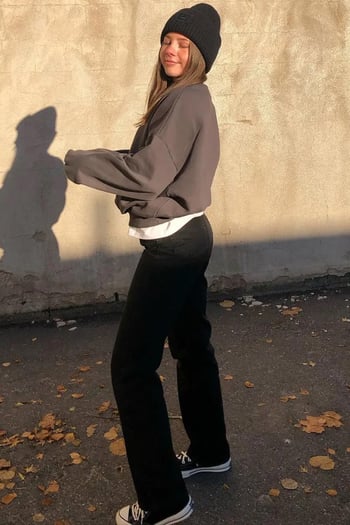 Füme Bisiklet Yaka Basic Sweatshirt MG1559