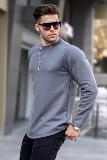 Füme Bisiklet Yaka Regular Fit Basic Sweatshirt 6023