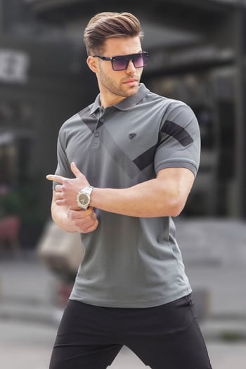 Füme Desenli Polo Yaka Erkek Tişört 6081