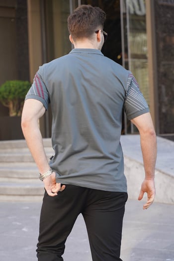 Füme Desenli Polo Yaka Erkek Tişört 6079