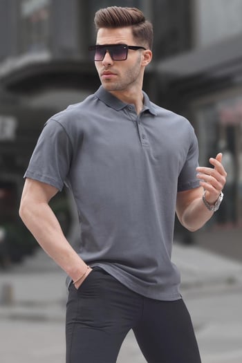 Füme Polo Yaka Basic Erkek Tişört 6126