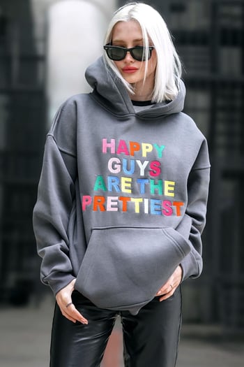 Smoke Gray Colorful Embroidery Hoodie Sweatshirt MG1574