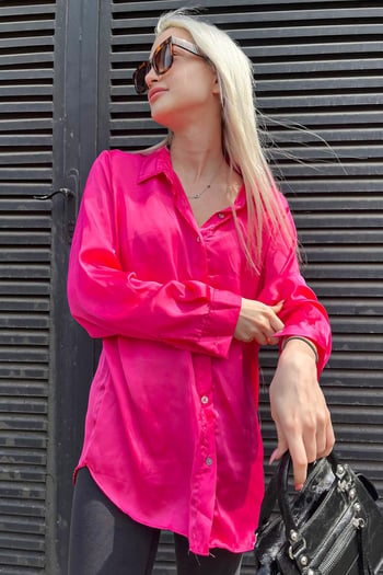 Fuşya Basic Kadın Saten Gömlek MG1326