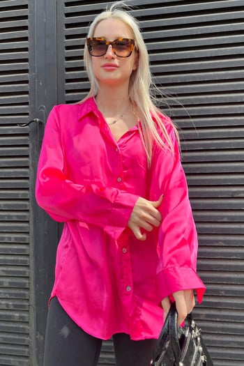 Fuşya Basic Kadın Saten Gömlek MG1326