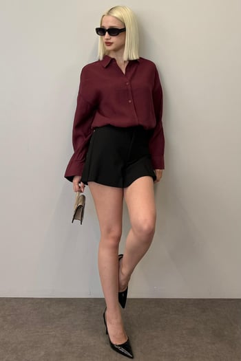 Bordo Uzun Kollu Oversize Gömlek MG2003
