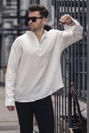 Ekru Müslin Uzun Kollu Erkek Gömlek 6742